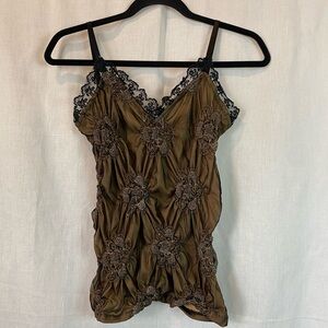 Vintage Y2K Gold and Black Scrunchy Lace Tank